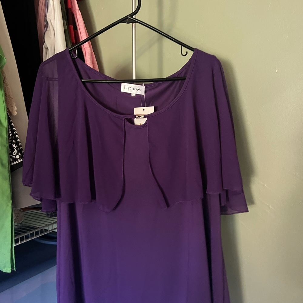 R&M Richards Deep Purple Blouse with Flutter Sleeves